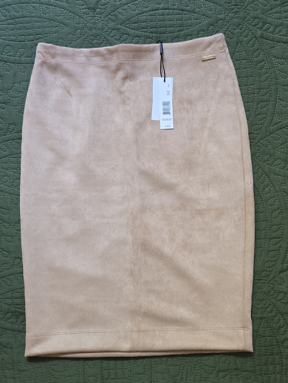 Tahari Faux Suede Pencil Skirt - Beige